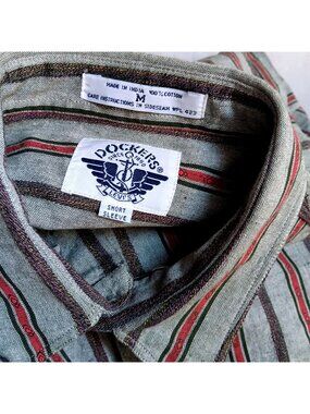 LEVIS DOCKERS Vintage Shirt Medium PREPPY 1990's 90s STRIPED Logo Oversized